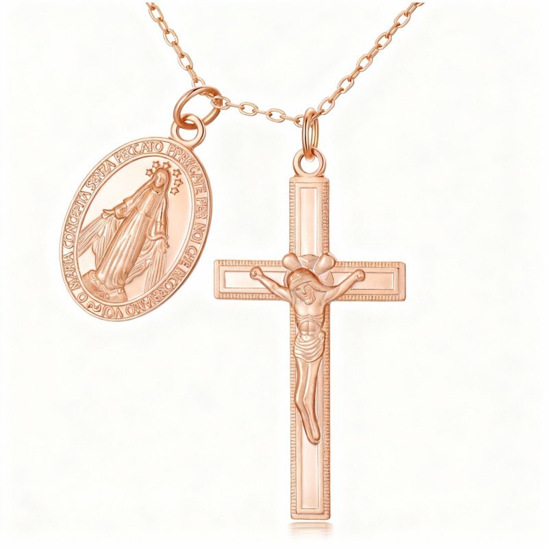 10K Rose Gold Cross Pendant Necklace-1