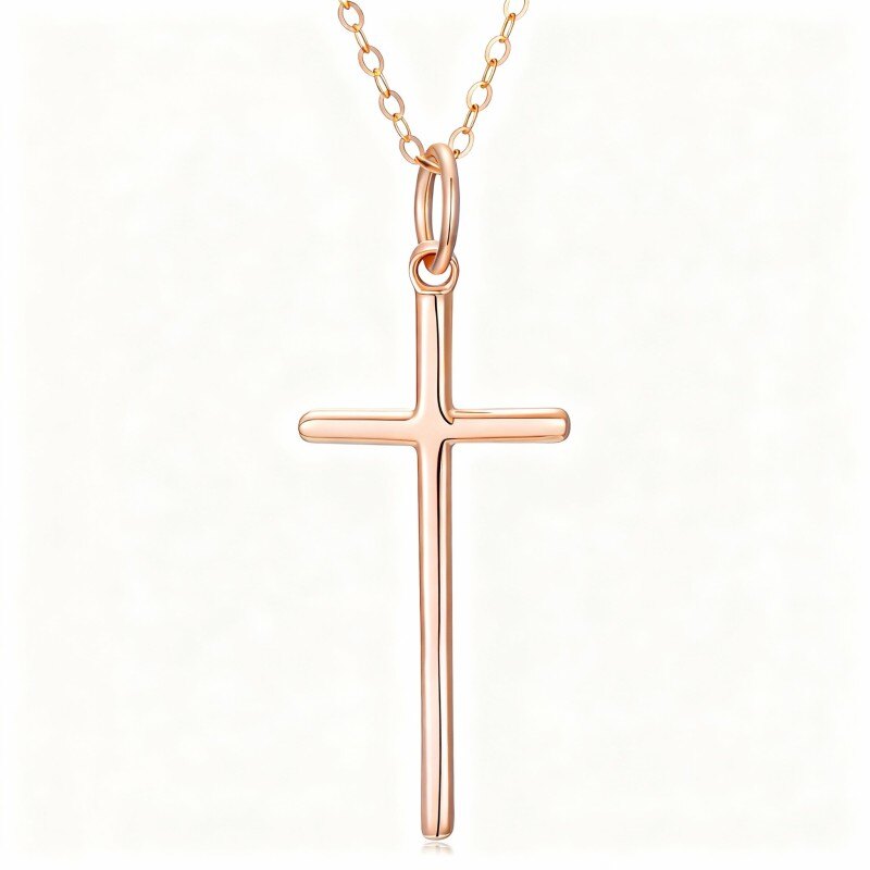 Collier pendentif croix en or rose 10 carats-1