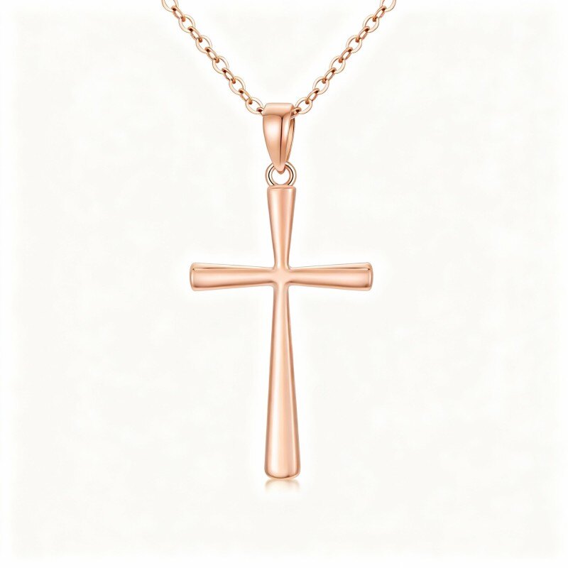 Collier pendentif croix en or rose 14 carats-1