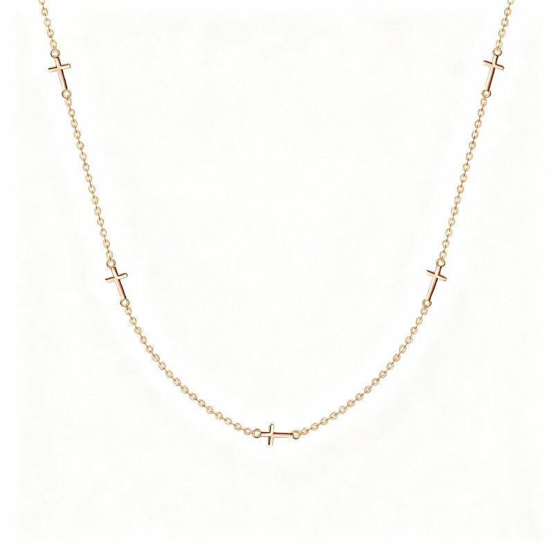 قلادة صليب من الذهب الوردي عيار 18 قيراطًا-1