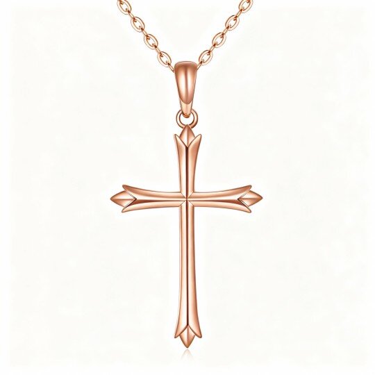 Colar com pendente cruz em ouro rosa 10K