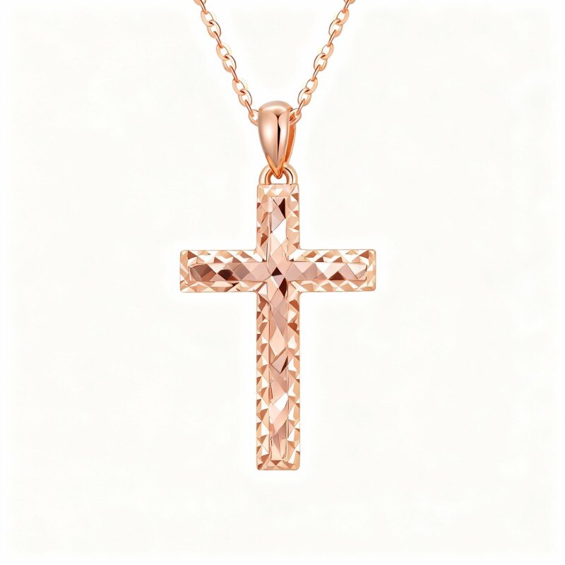 18K Rose Gold Cross Pendant Necklace-1