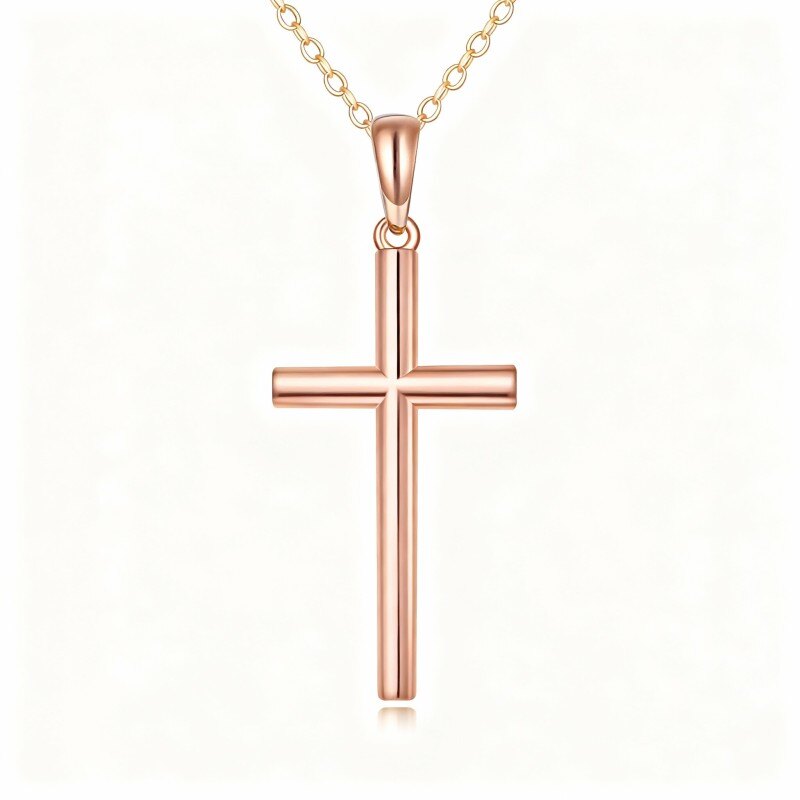 14Kローズゴールドクロスペンダントネックレス-1