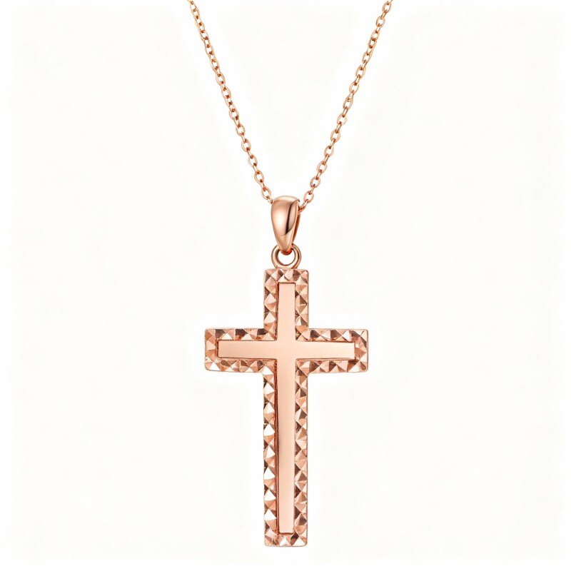 قلادة صليب من الذهب الوردي عيار 10 قيراط-1