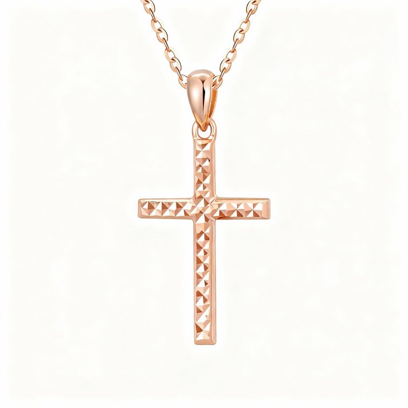14K Rose Gold Cross Pendant Necklace-1