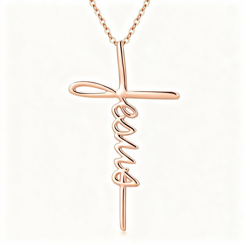 18K Rose Gold Cross Pendant Necklace-1