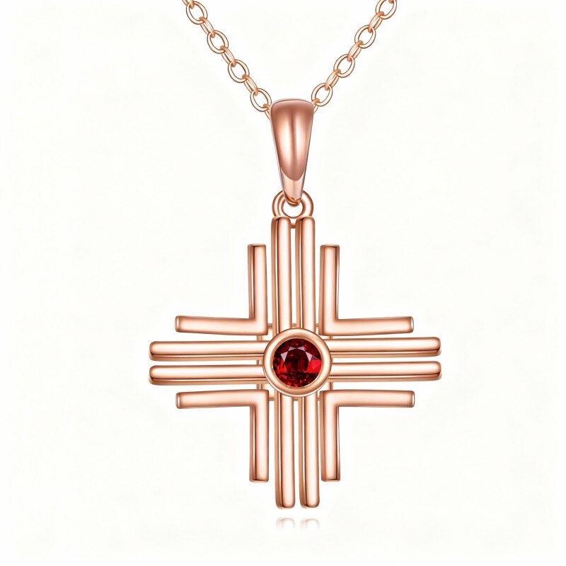 Collier pendentif croix en or rose 10 carats et zircon cubique-1