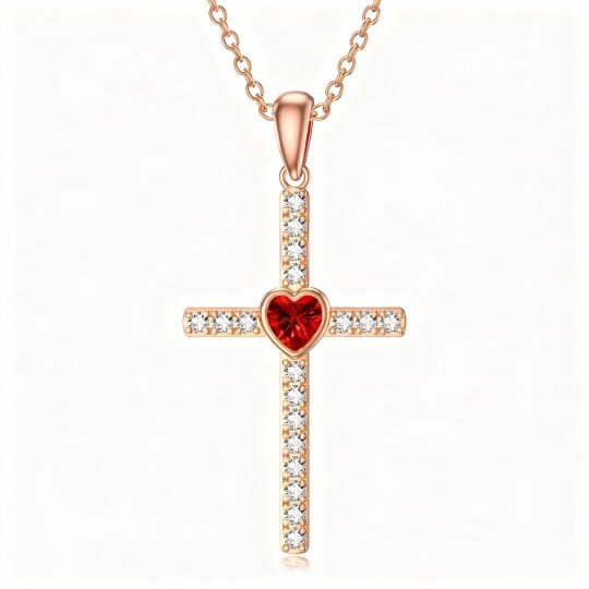10K Rose Gold Cubic Zirconia Cross Pendant Necklace