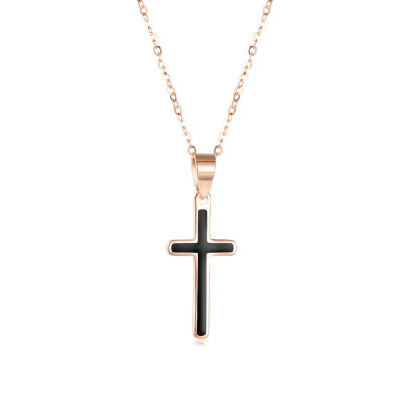 Collier à pendentif croix en or rose 18K-1