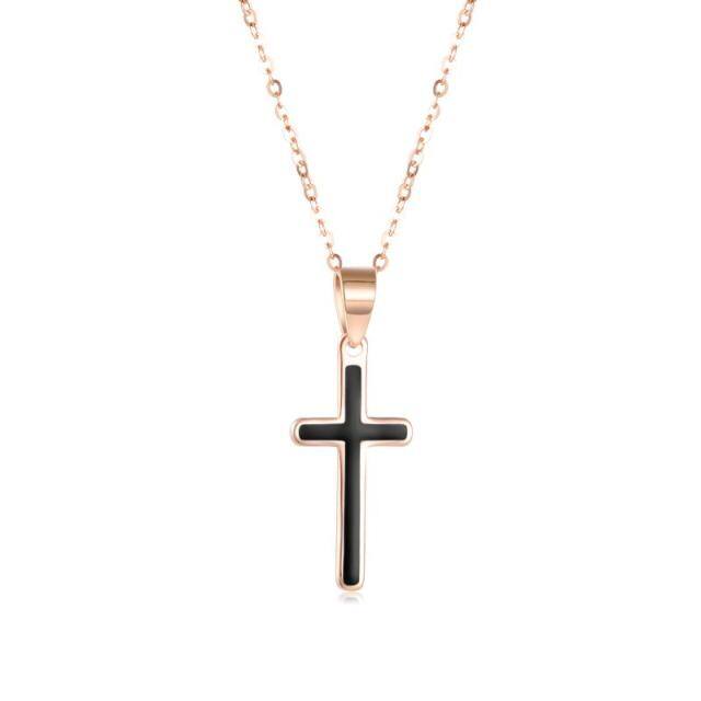 18K Rose Gold Cross Pendant Necklace-4