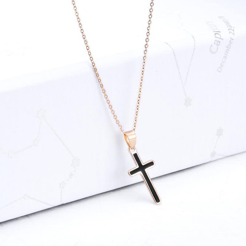 Collar Colgante Cruz de Oro Rosa 10K-3