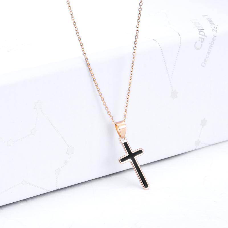 Collier à pendentif croix en or rose 18K-3