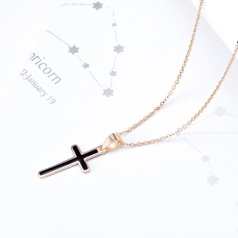 Collier à pendentif croix en or rose 18K-4