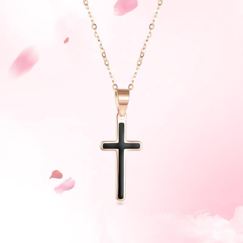 Collar Colgante Cruz de Oro Rosa 10K-5