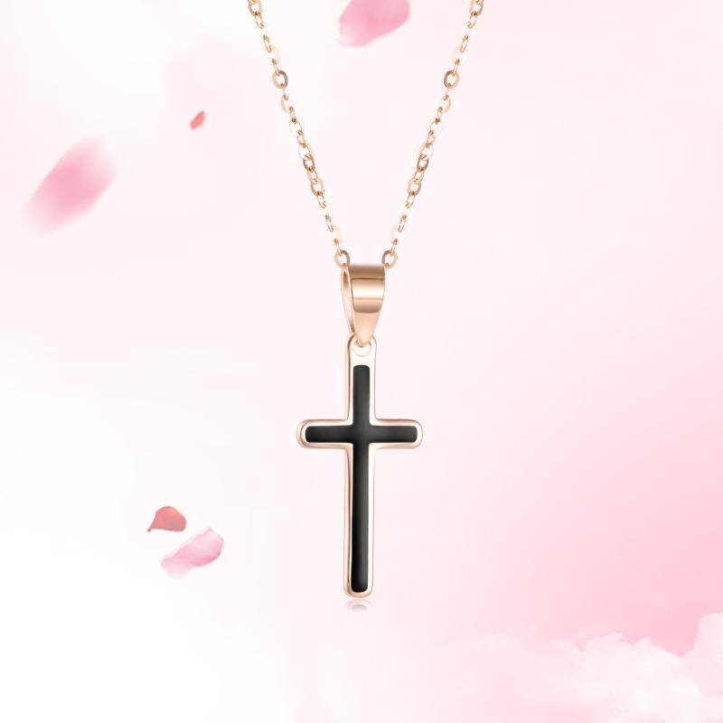 Collier à pendentif croix en or rose 18K-5