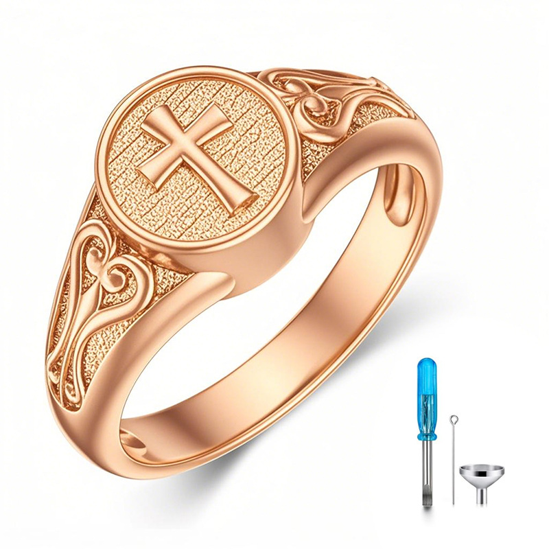 Anillo de cruz de oro rosa de 14 quilates-1