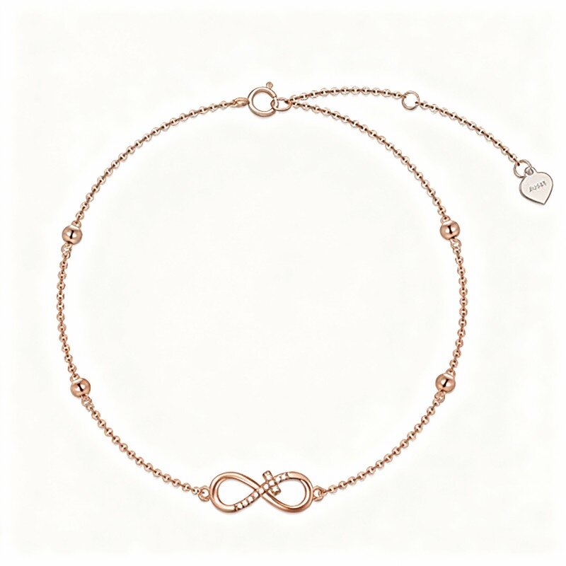 Tobillera de oro rosa de 10 quilates con dije de cruz de circonita cúbica de una sola capa-1