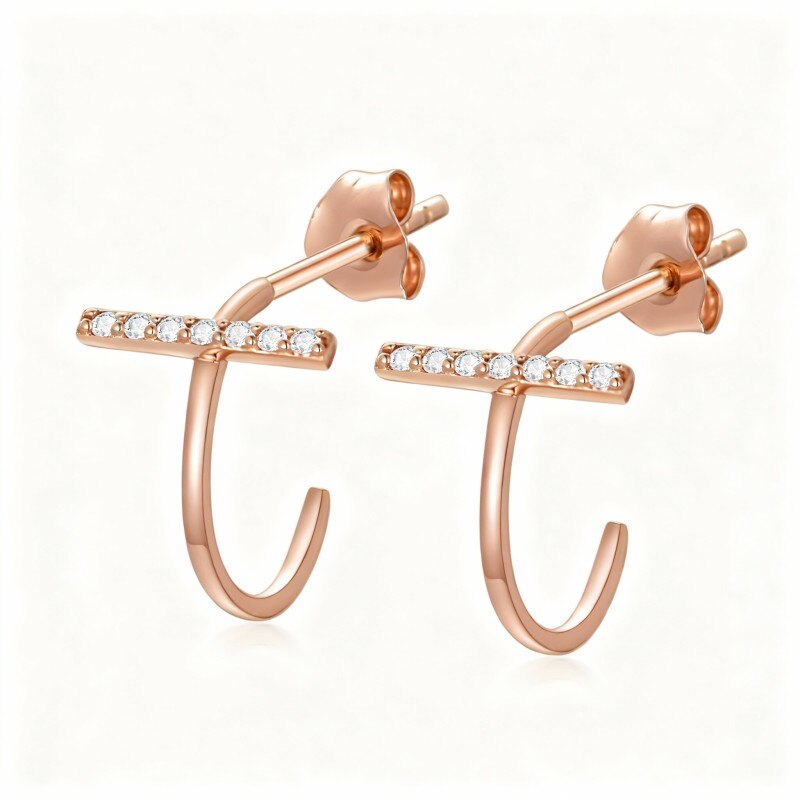 18K Rose Gold Cubic Zirconia Cross Stud Earrings-1