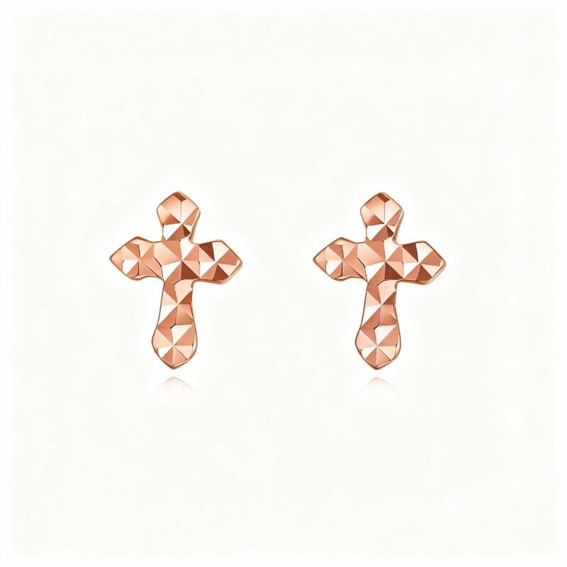 أقراط من الذهب الوردي عيار 14 قيراطًا على شكل صليب-1