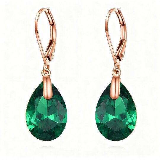 10K Rose Gold Crystal Drop Shape Drop Earrings