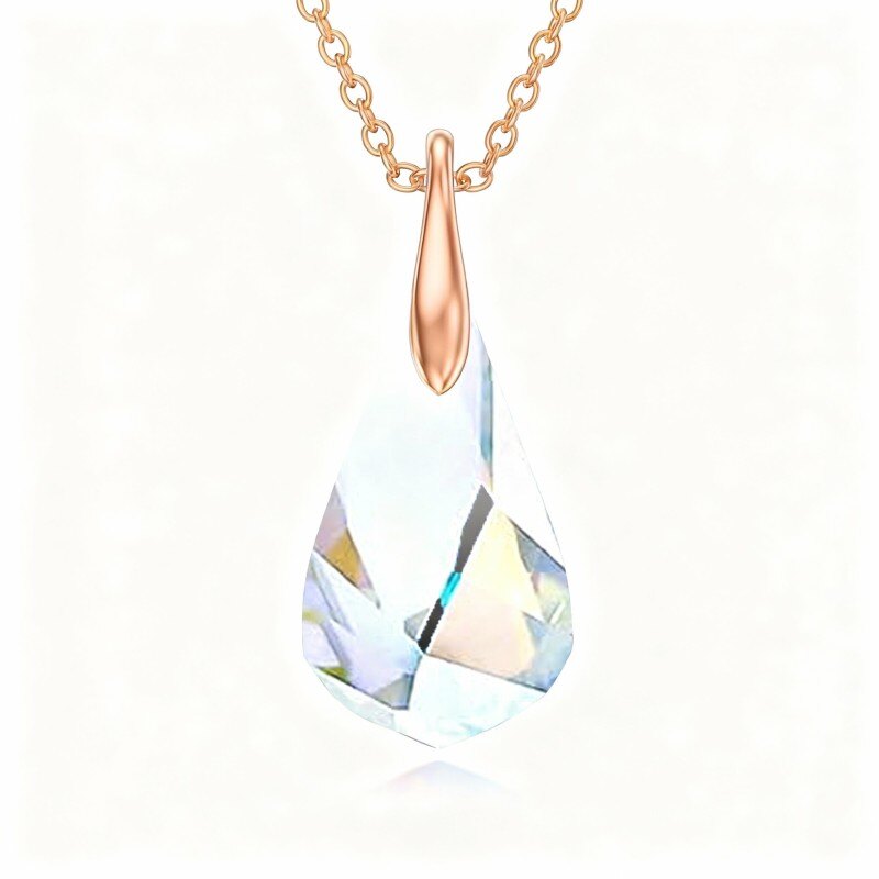 18K Rose Gold Crystal Drop Shape Pendant Necklace-1
