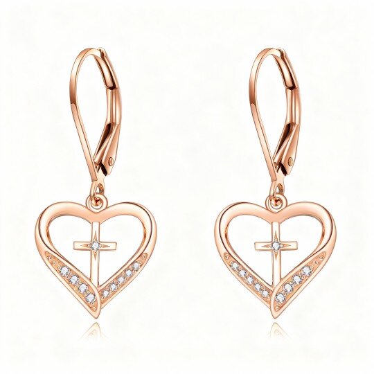 10K Rose Gold Crystal Heart Drop Earrings