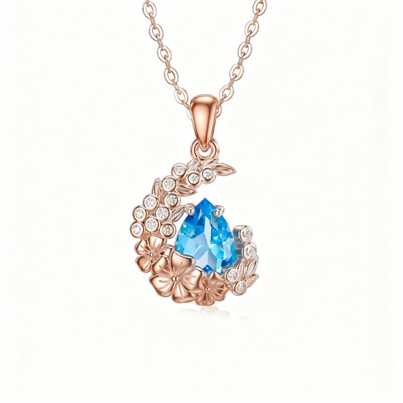 Colar com pendente de lua em ouro rosa 10K e cristal-12