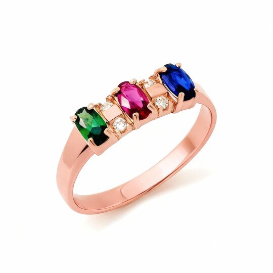 Anillo personalizado con piedra natal y barra, de oro rosa de 10 quilates con cristal y piedra natal.