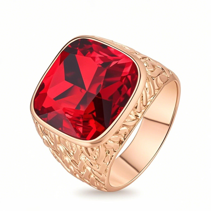 Anillo personalizado con piedra natal de cristal y oro rosa de 18 quilates para hombre-1