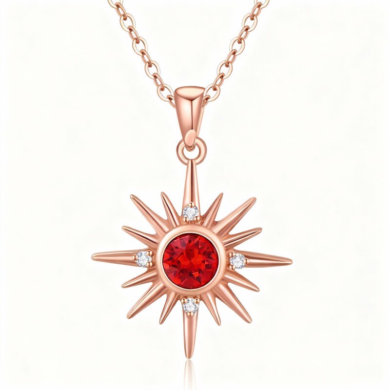 Collier pendentif soleil en or rose 10 carats et cristal-1