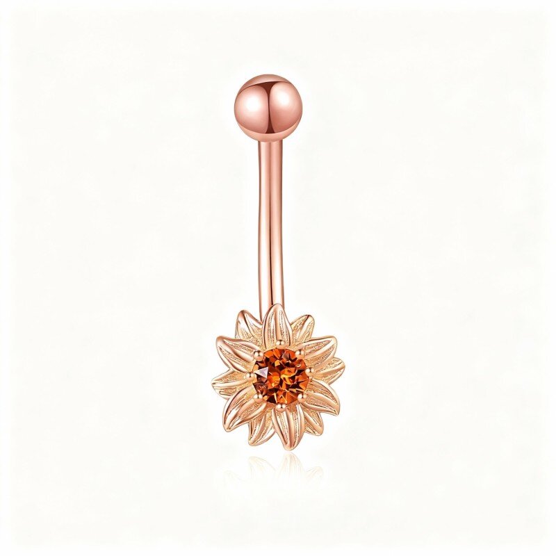 Piercing para el ombligo de girasol con cristal y oro rosa de 18 quilates-1