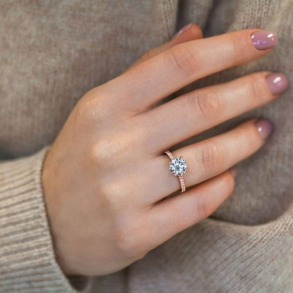 10K Rose Gold 1 CT Round Moissanite Wedding Ring-2