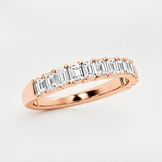 10K Rose Gold 1 CT.T.W. Emerald Cut Lab Created Diamond Custom Wedding Band D VVS1-VS1 3EX