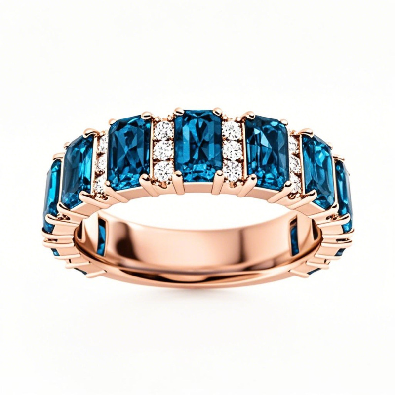 14K Rose Gold 3.3 CT Emerald Cut Lab Created Gemstone & 0.3 CT Round Cut Diamond Wedding Band-1