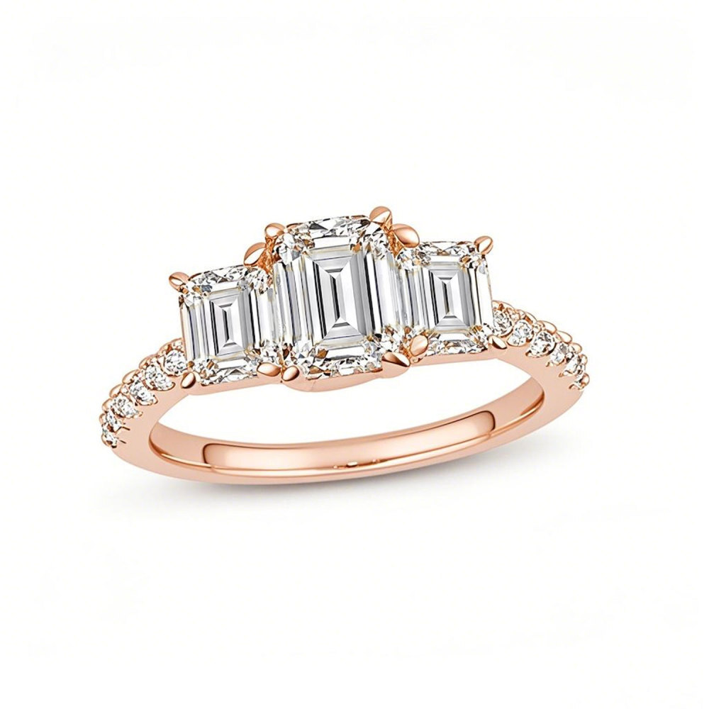 14K Rose Gold 2 CT.T.W. Emerald Lab Created Diamond Custom Engagement Ring VVS1 Clarity 3EX IGI Certified-1