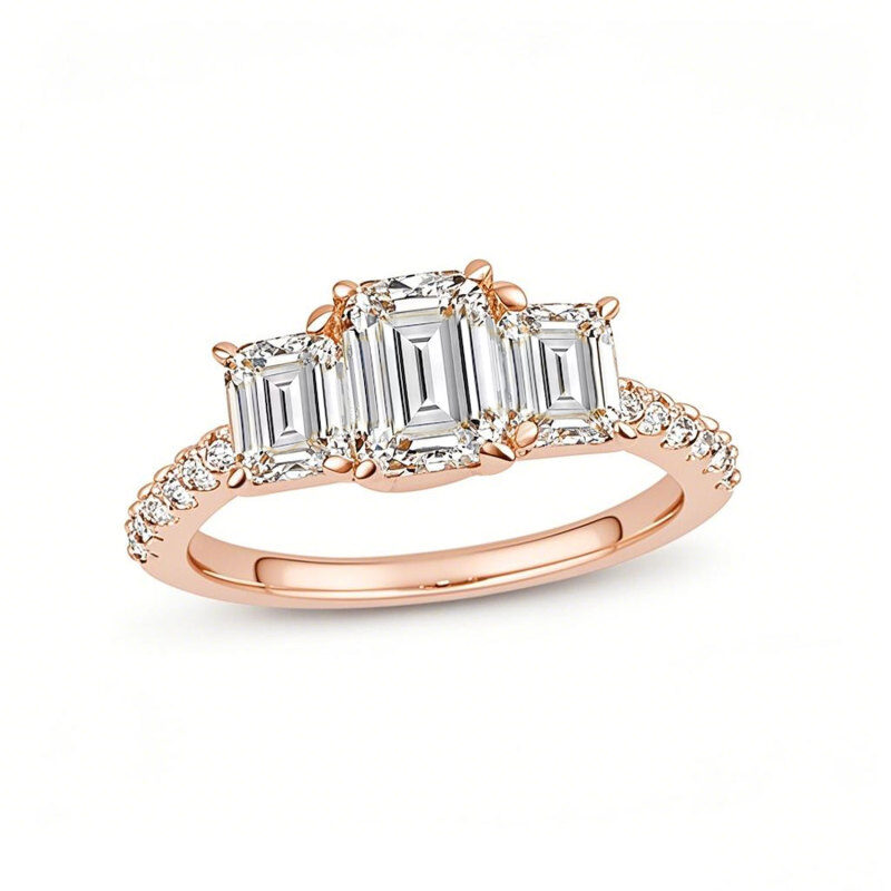 18 Karat Roségold, 2 Karat Gesamtgewicht, Smaragd, im Labor hergestellter Diamant, individueller Verlobungsring, VVS1-Reinheit, 3EX, IGI-zertifiziert-1