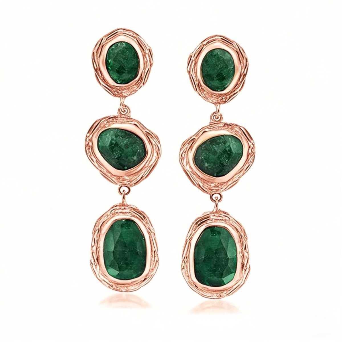 Pendientes colgantes de esmeralda en oro rosa de 10 quilates con un peso total de 18 quilates-1