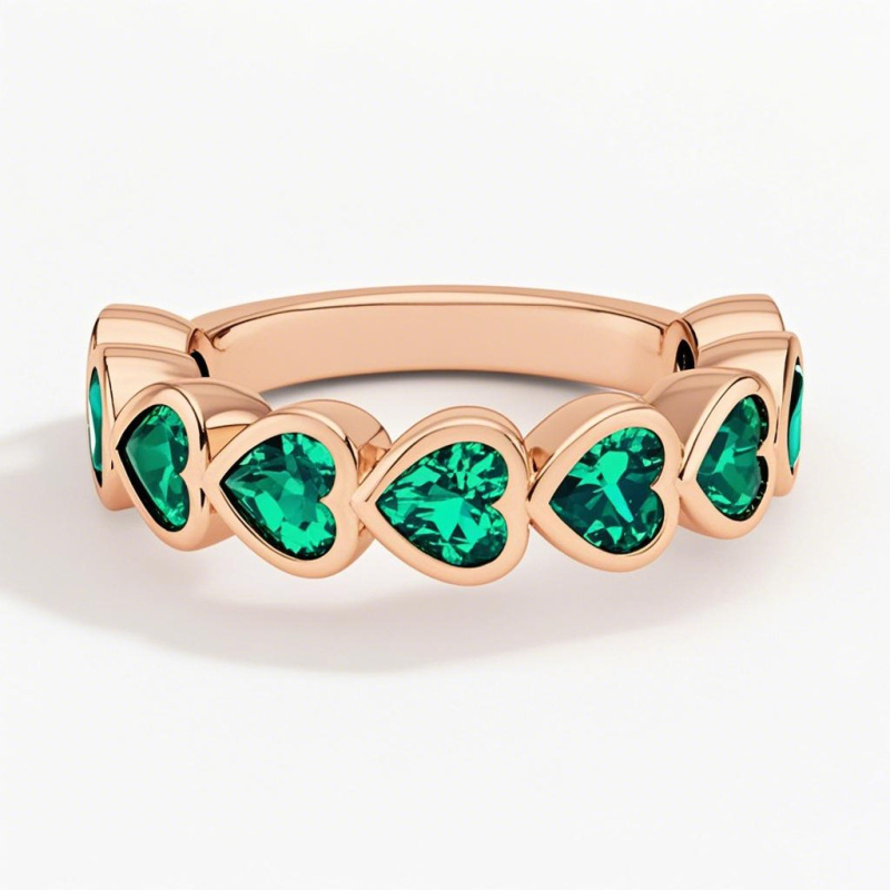 14K Rose Gold 1 CT.T.W. Lab Emerald Custom & Heart Wedding Band-1