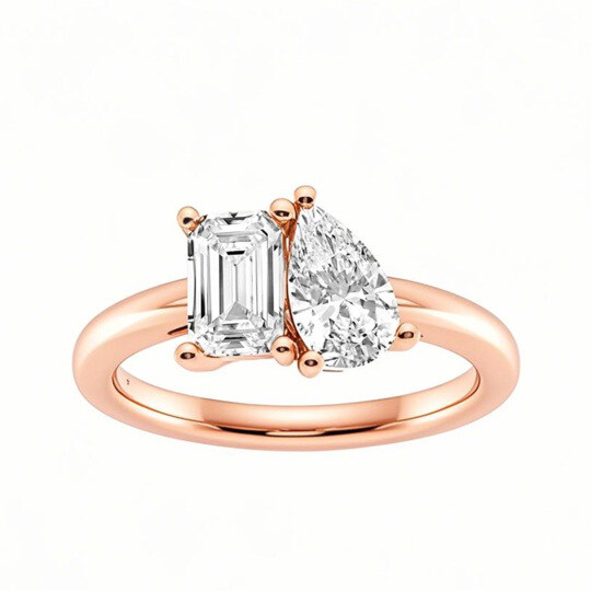 10K Rose Gold 2 CT.T.W. Pear & Emerald Moissanite Custom Engagement Band
