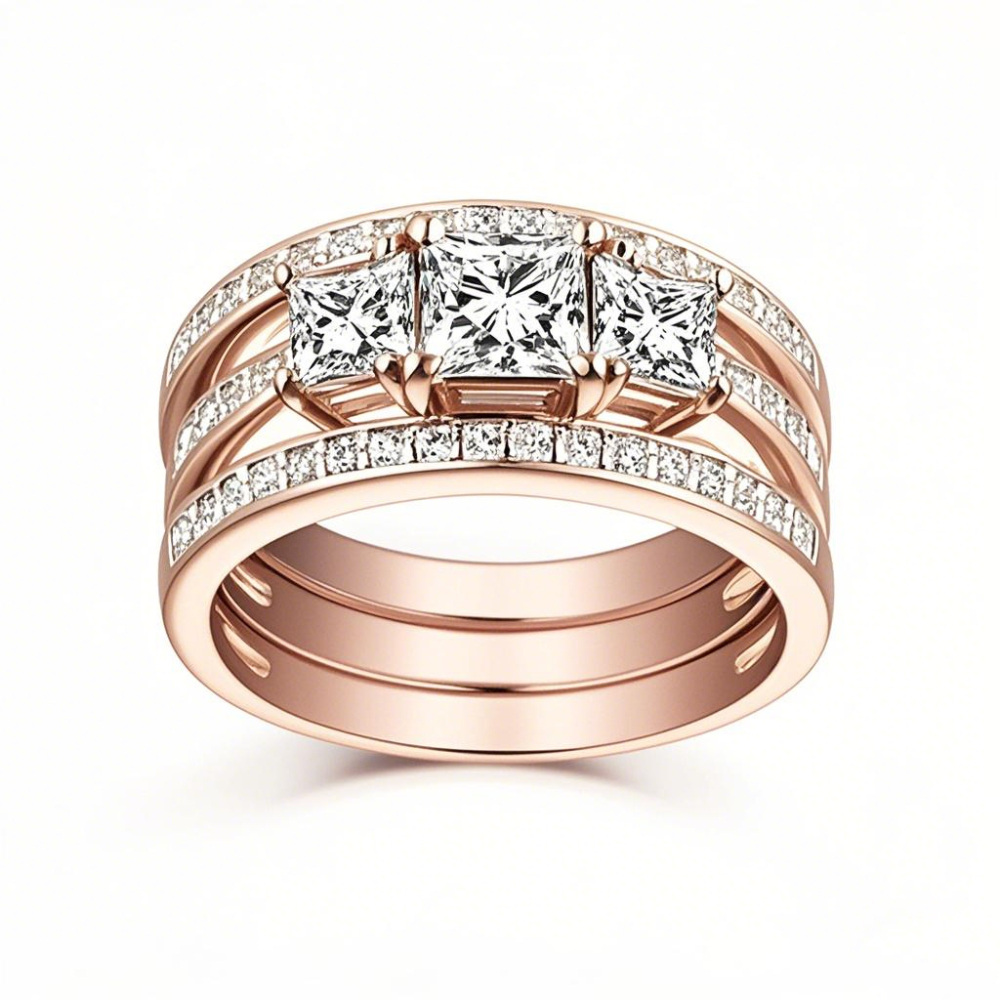 10K Rose Gold 1 CT Princess Cut Moissanite Bridal Set-1