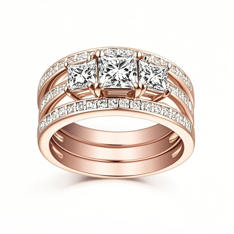 14K Rose Gold 1 CT Princess Cut Moissanite Bridal Set-1