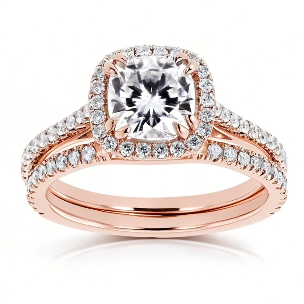 18K Rose Gold 2 CT Princess Cut Moissanite Personalized Engraving Wedding Ring-1