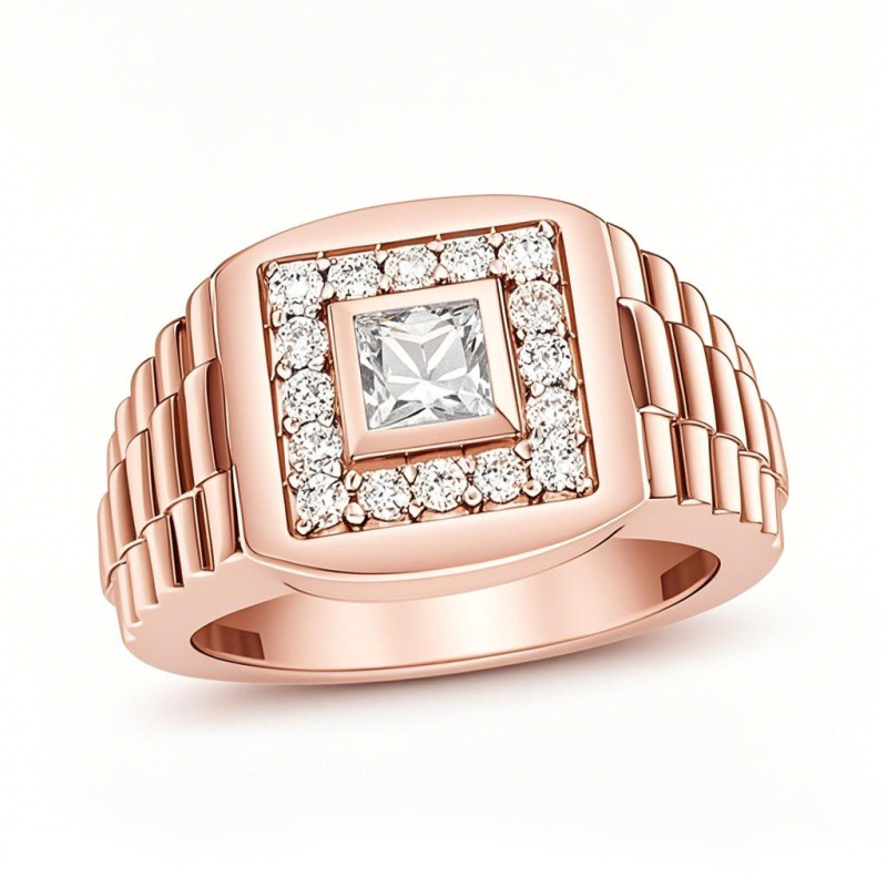 10K Rose Gold 1 CT. T.W Princess Lab Created Diamond Engagement Ring for Men D Color VVS1 Clarity 3EX IGI Certified-1