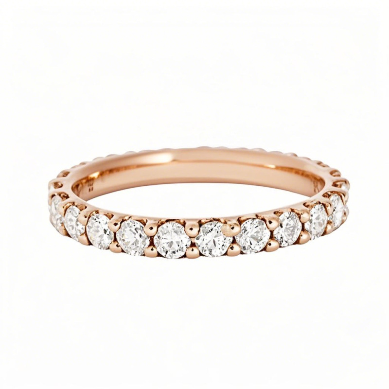 Aliança de casamento em ouro rosa 10K, 1 CT.T.W., com corte redondo e diamante criado em laboratório, cor D, clareza VVS1, 3EX-10