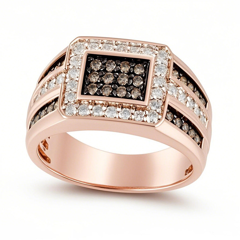 10K Rose Gold 1 CT.T.W. Round Lab Created Diamond Custom Wedding Ring for Men D Color VVS1 Clarity 3EX-1