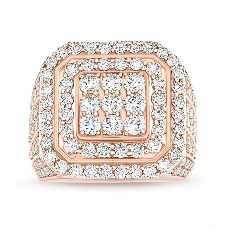 10K Rose Gold 5 CT.T.W. Round Lab Created Diamond Custom Wedding Ring for Men D-VVS1 3EX IGI Certified-1