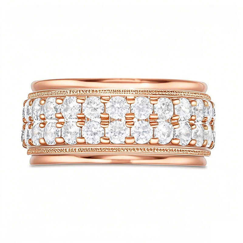 14-karätiger Roségold-Ehering im Vintage-Stil mit 2 ct. Gesamtgewicht, rundem, im Labor hergestelltem Diamanten, zweireihig, Reinheit: D-VVS1-1