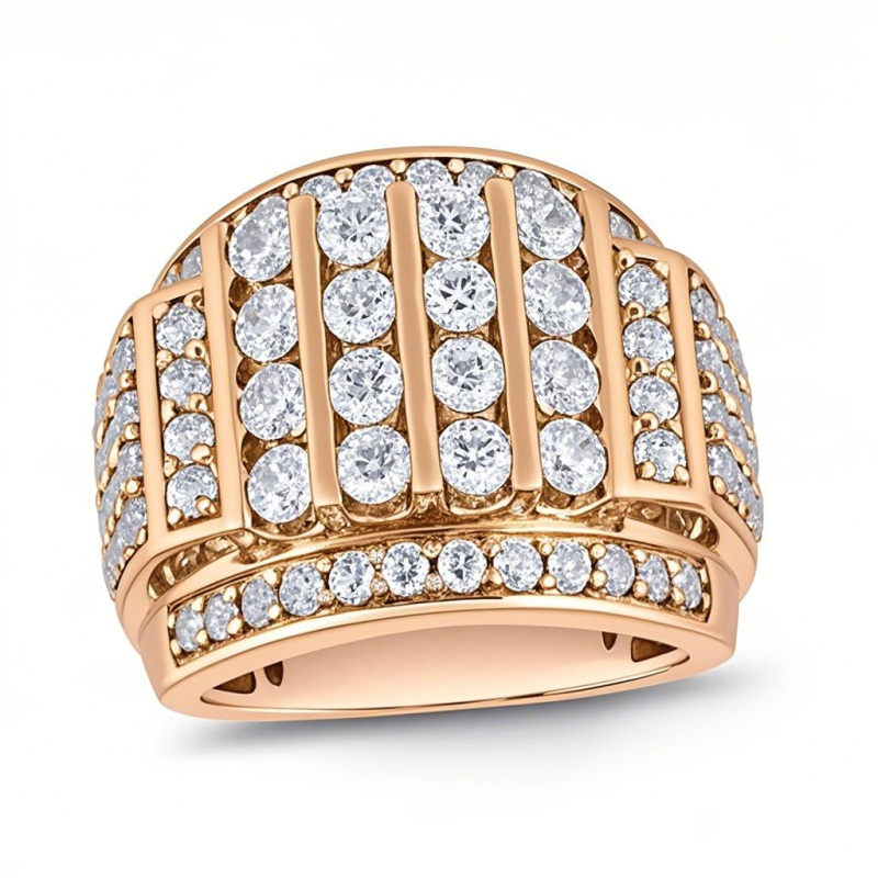 14K Rose Gold 4 CT.T.W. Round Lab Created Diamond Multi-Row Column Wedding Ring for Men D-VVS1-1