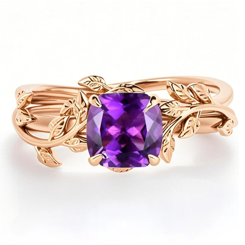 Conjunto nupcial de anillos de compromiso con gemas talla cojín Ivy en oro rosa de 10 quilates-1