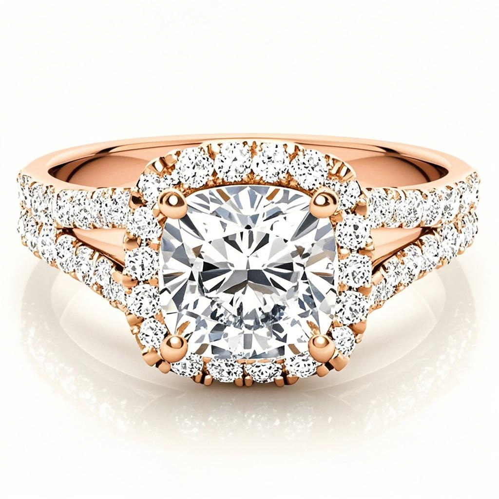 Anillo de compromiso de moissanita con corte cojín en oro rosa de 10 quilates-1
